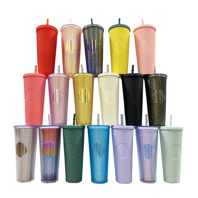 Christma Gift 20OZ Black Acrylic Tumbler Cup Studded Matte Tumblers Food Grade Cups With Straw And Lid