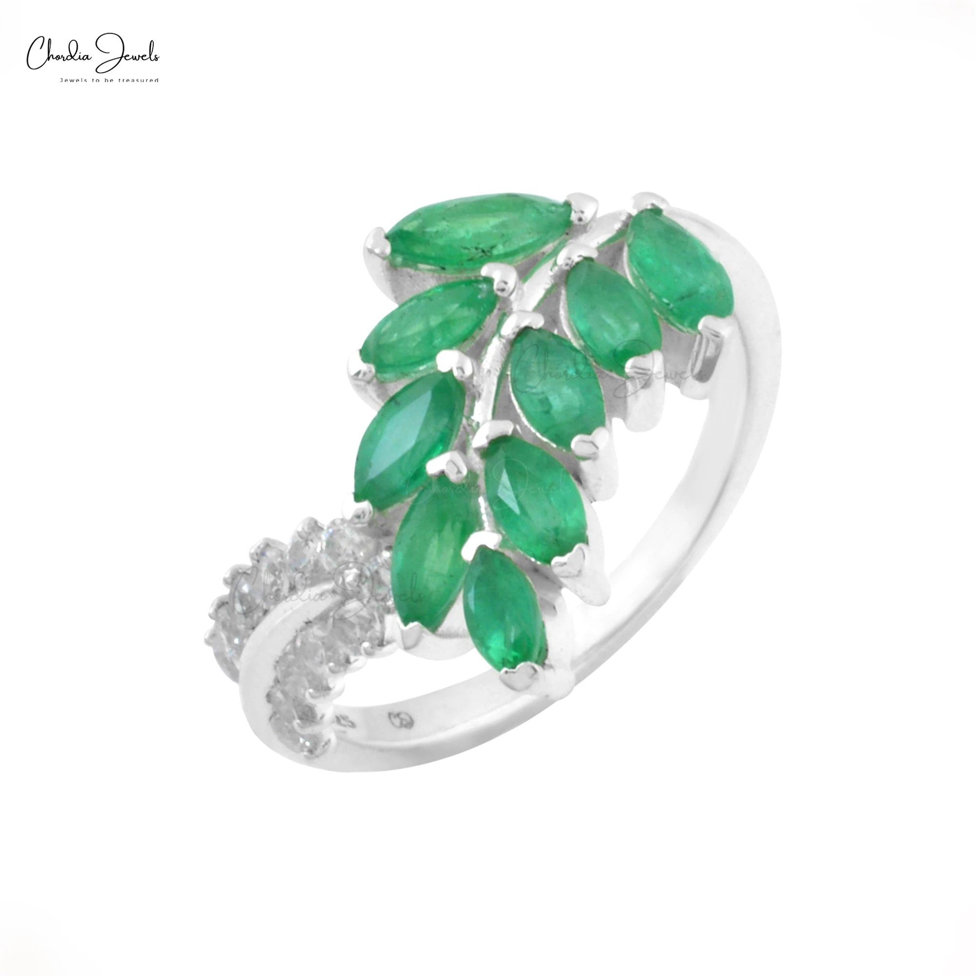 High Quality Emerald Zircon Rhodium Plated Bypass Leaf Ring 925 Sterling Silver Rings for Women Fashion Jewels