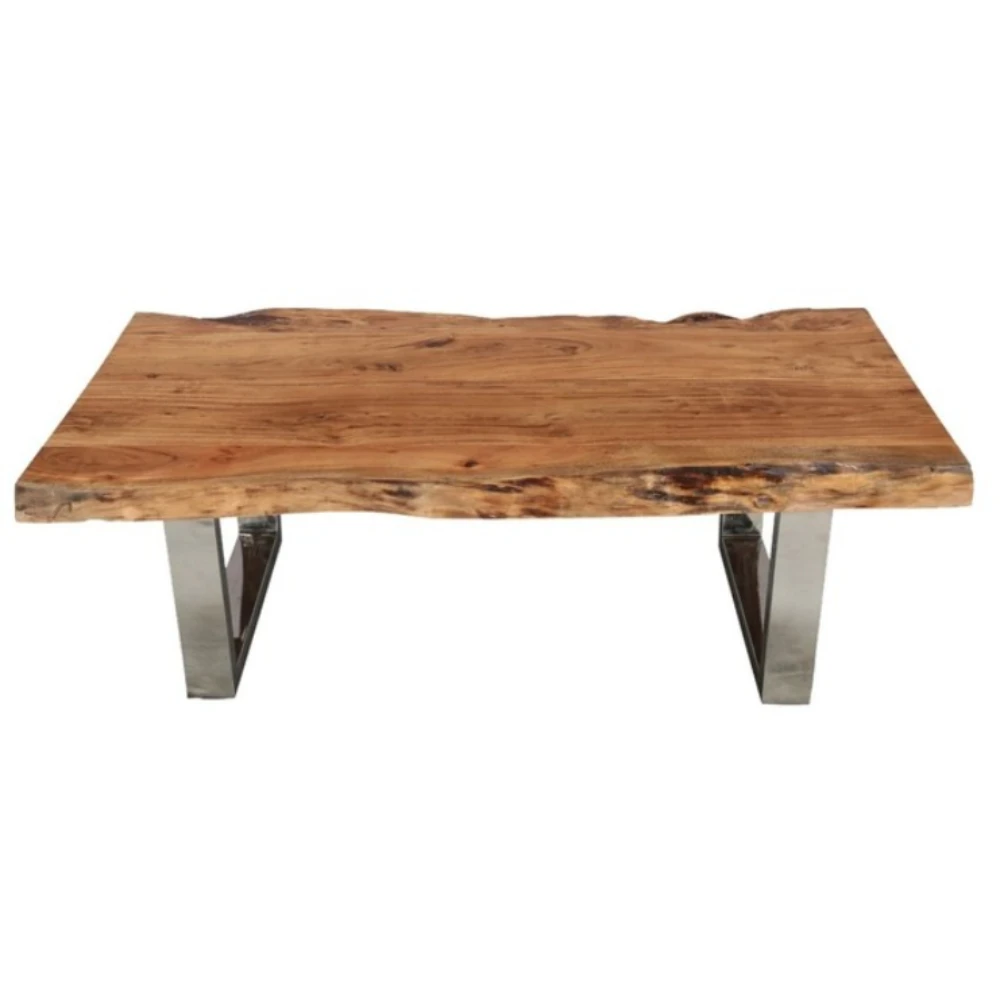 Natural Acacia Wood and Steel Rustic Live Edge Solid Mango Coffee Tables for Living Room Bedroom Use