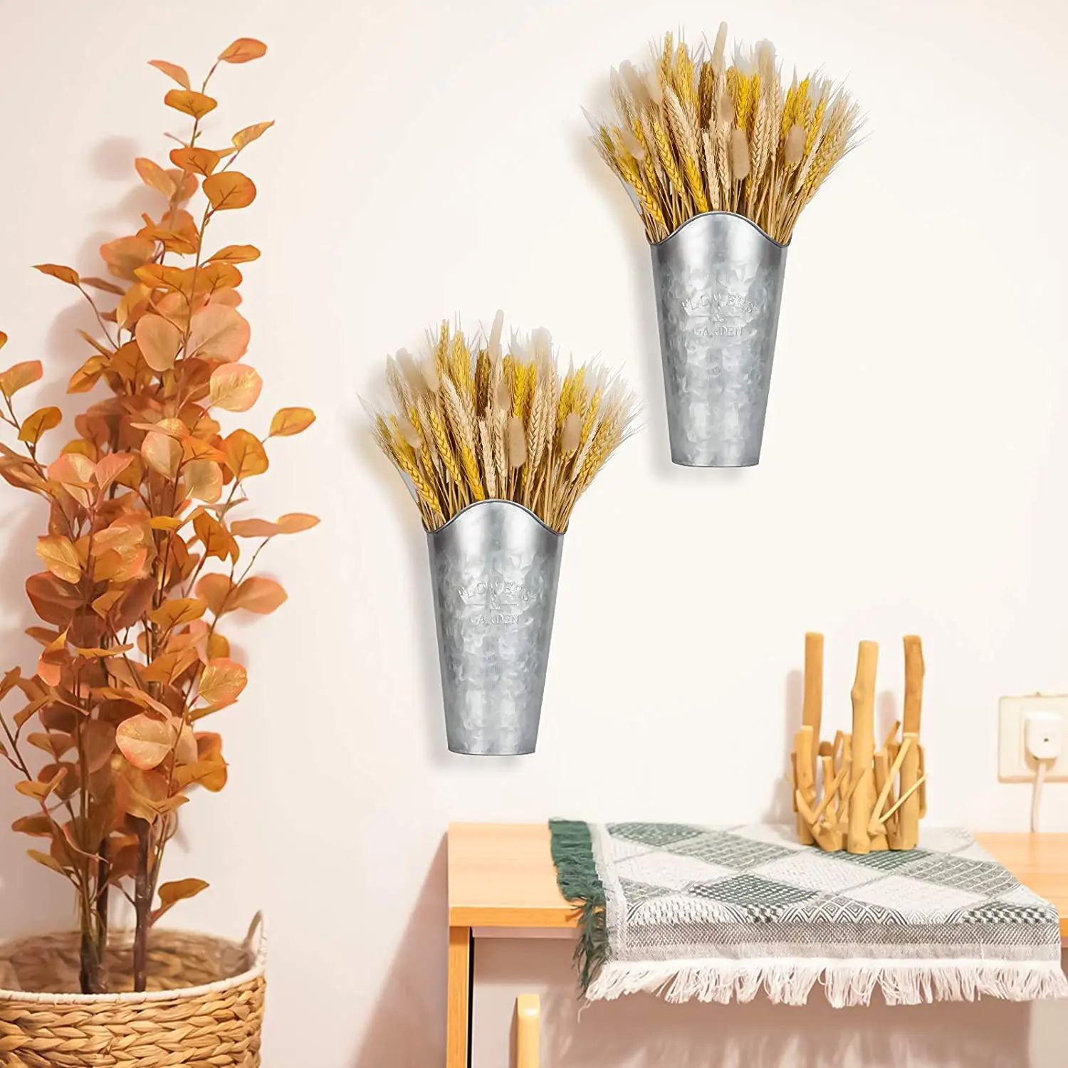 Galvanized Metal Decorative Flower Vase Contemporary Classic Design Home Decorative Tabletop & Wall Hanging Planter Pot Vases