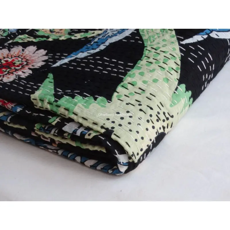 Новое Хлопковое одеяло Kantha ручной работы в индийском стиле небесно-голубого цвета с цветочным принтом красивое домашнее украшение оптом покрывало
