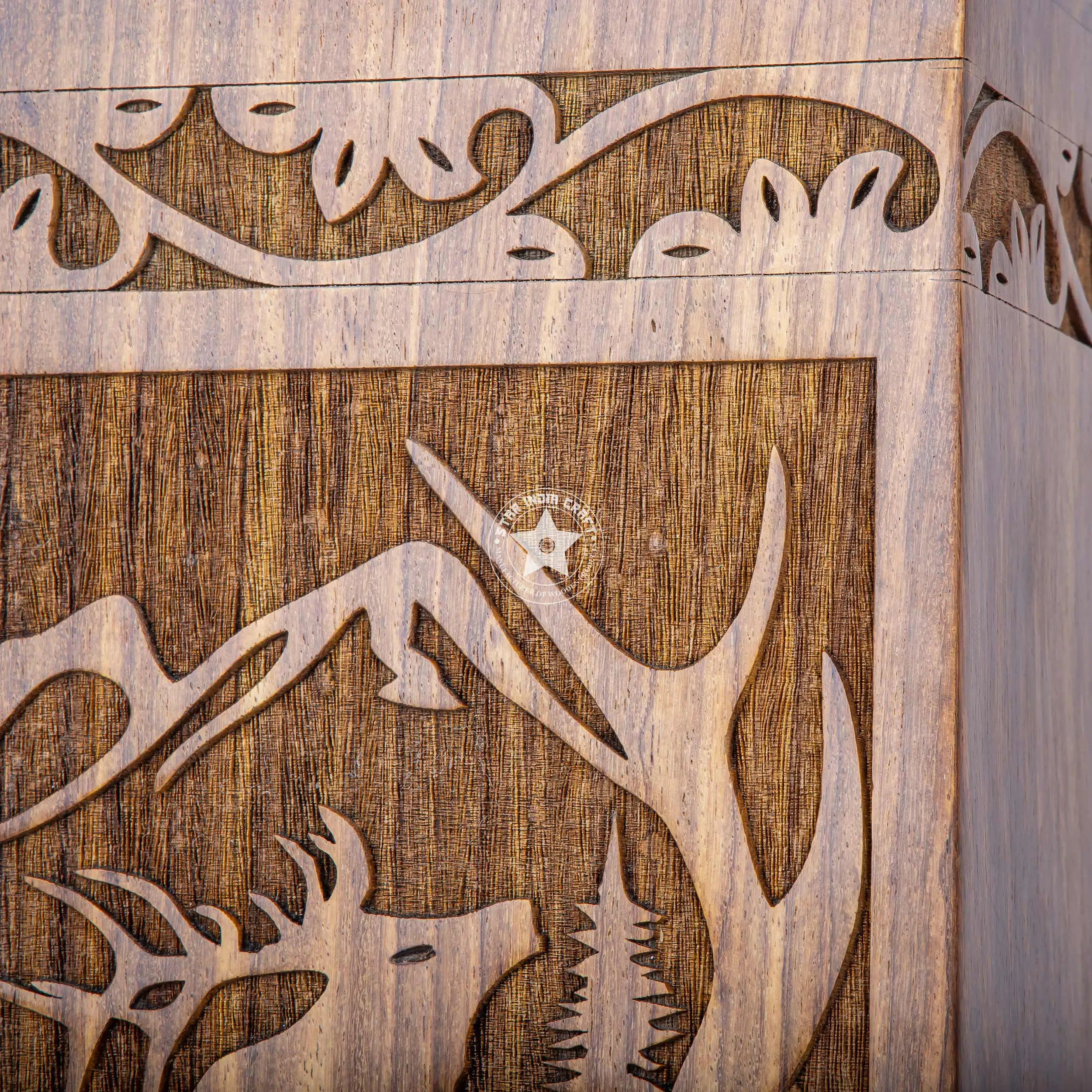 Star India Craft Wooden Cremation Urn for Ashes - Adult Large Funeral Wooden Urn box for Human Ashes Handcrafted