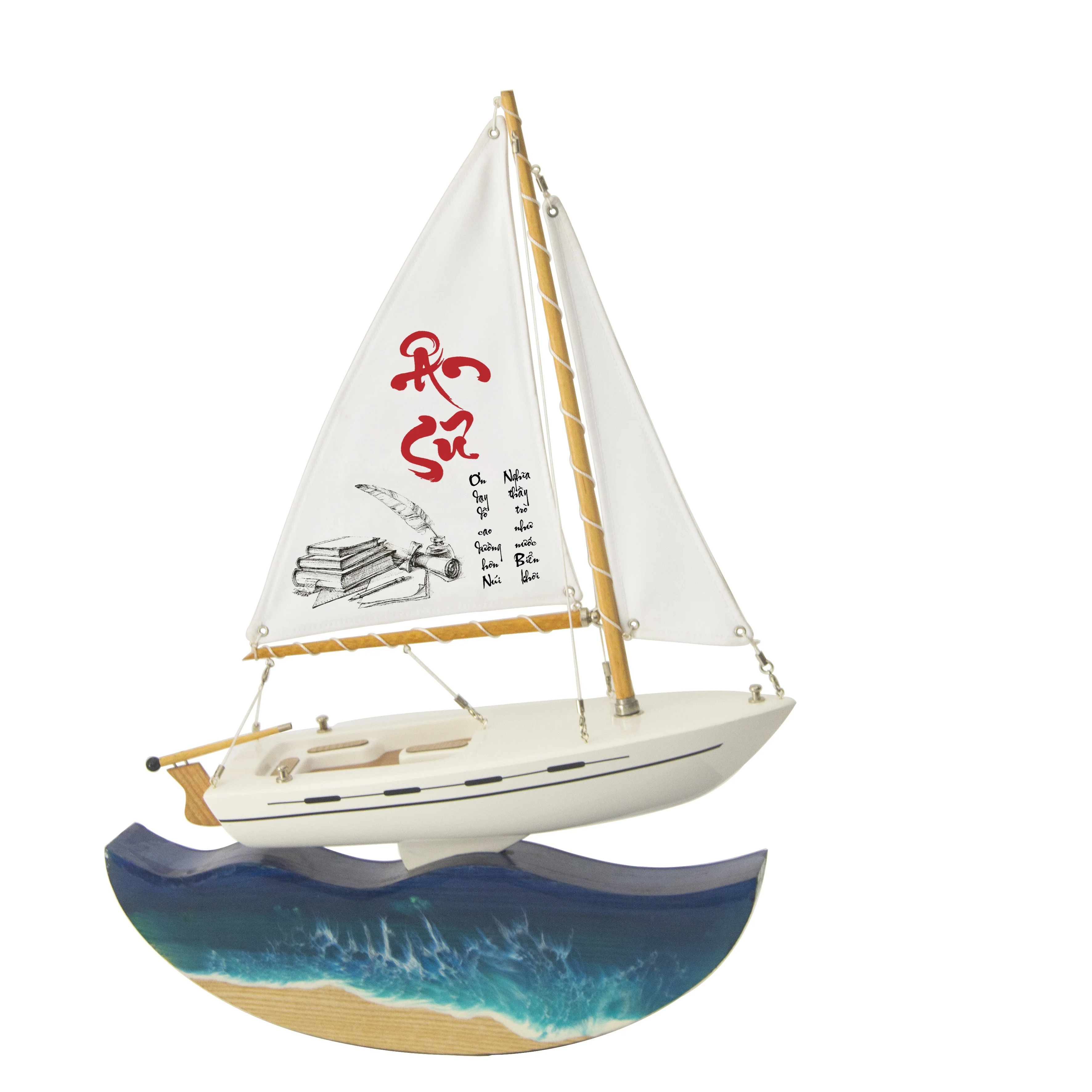 100% made of wood and composite for gift  give luck the boat is handcrafted for decoration on the desk