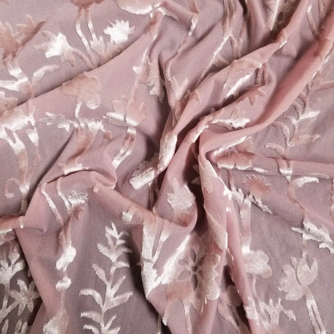 High Quality Blush Floral Damask Pattern Burnout Velvet Fabric for Wholesale- Style P-614-VELVET