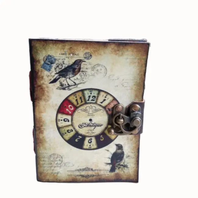 Кожаный журнал с красивым принтом птиц, боковой стежок и застежка