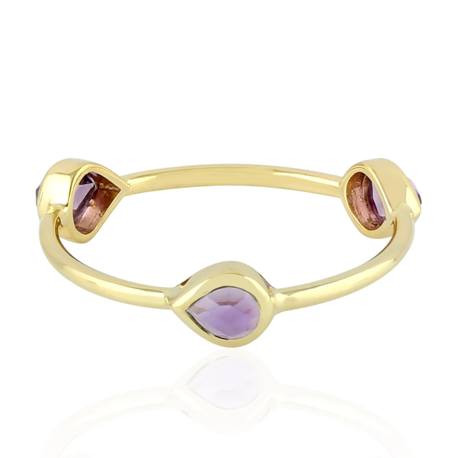 
14Kt Solid Yellow Gold Pear Shape Amethyst Station Band Ring Wholesale Gemstone Jewelry For Her 
