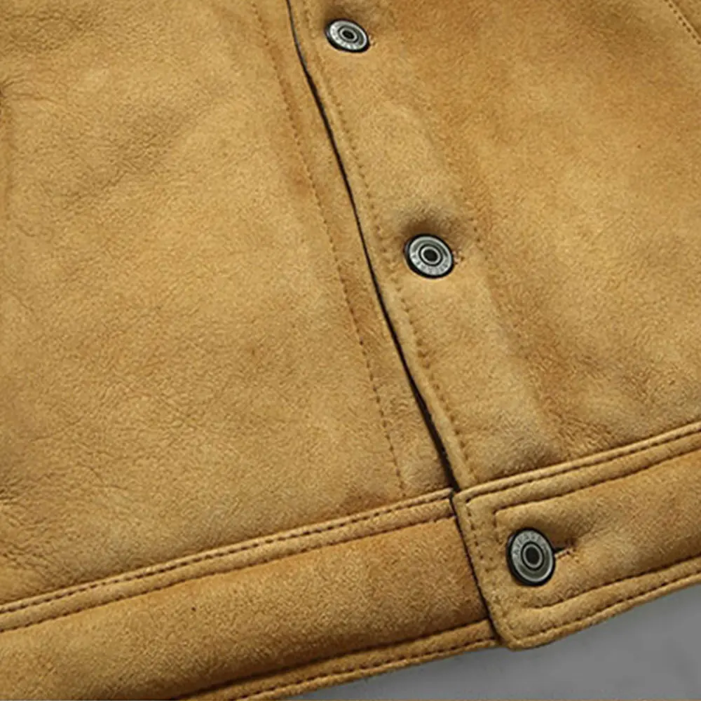  Мужская зимняя кожаная куртка-бомбер с меховым воротником/кожаная из натурального бежевого нубука/Новейшая стильная для мужчин