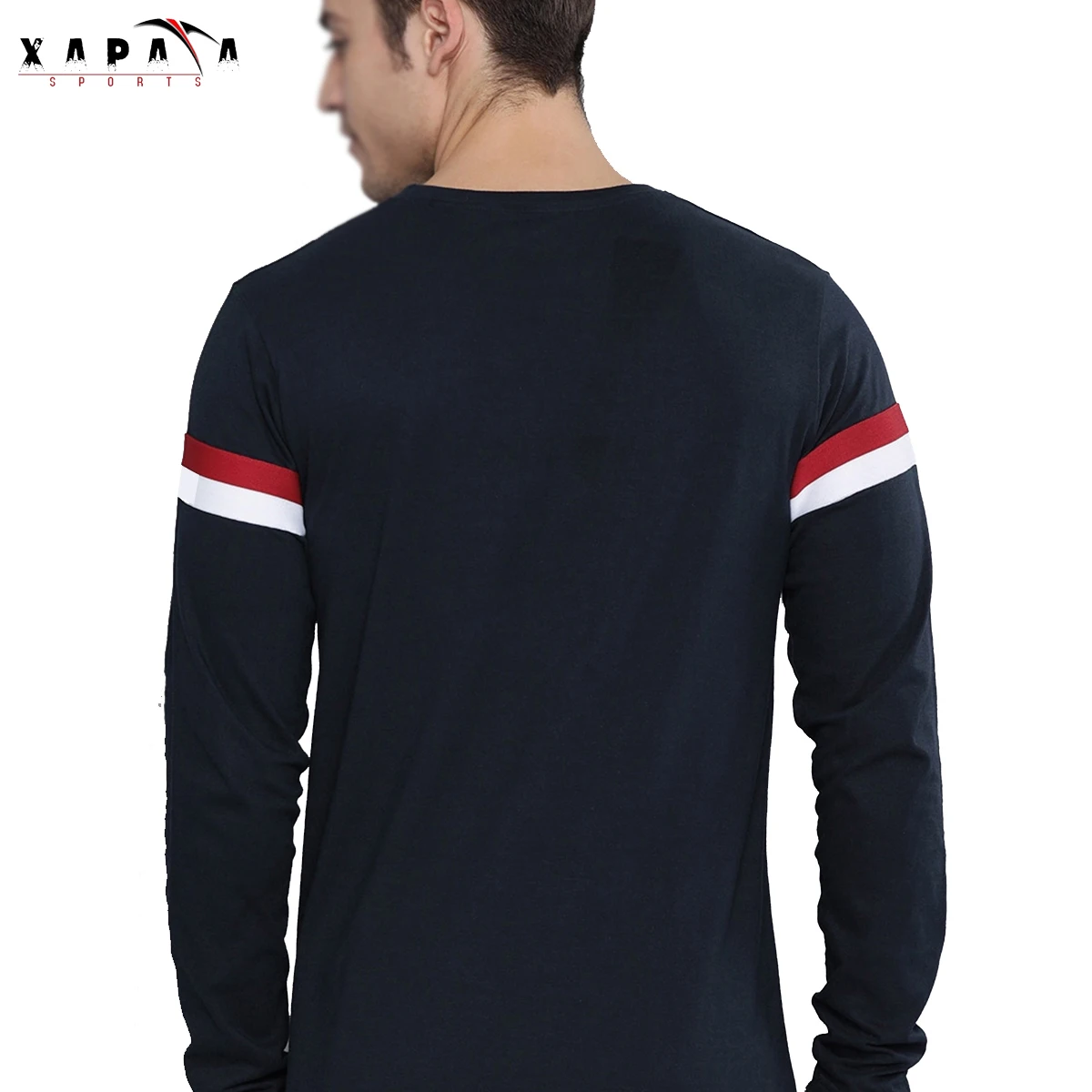 Navy Blue & Red Striped Cotton T-Shirt Wholesale Best Quality New Design Men Long Sleeve T-Shirts By XAPATA SPORTS