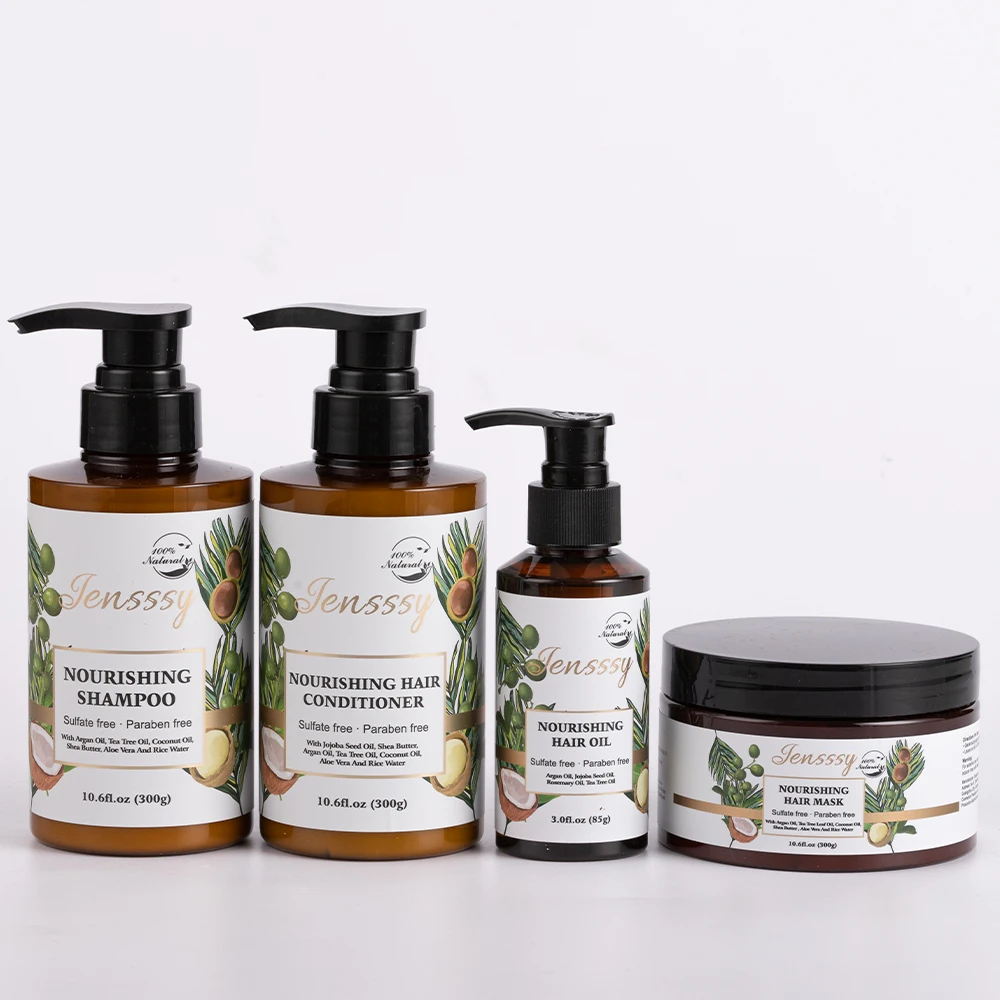 Sulfate free private label organic aloe vera rice hair care sets growth argan oil hair treatment mask shampoo and conditioner