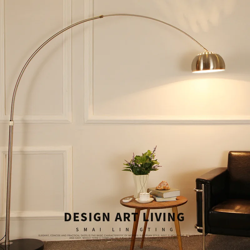 Серебристый длинный напольный светильник E27 E26 для гостиниц, металлический Регулируемый изогнутый напольный светильник для гостиной