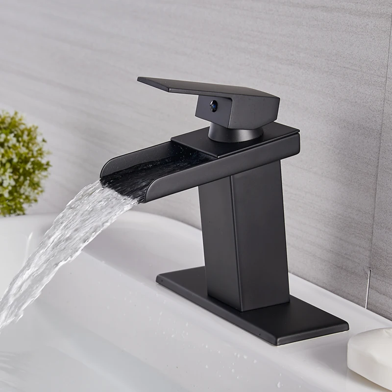 Black &Gold Bathroom Faucet for Sink Matte black waterfall bathroom faucet Single Handle Basin Lavatory Vanity Mixer Tap