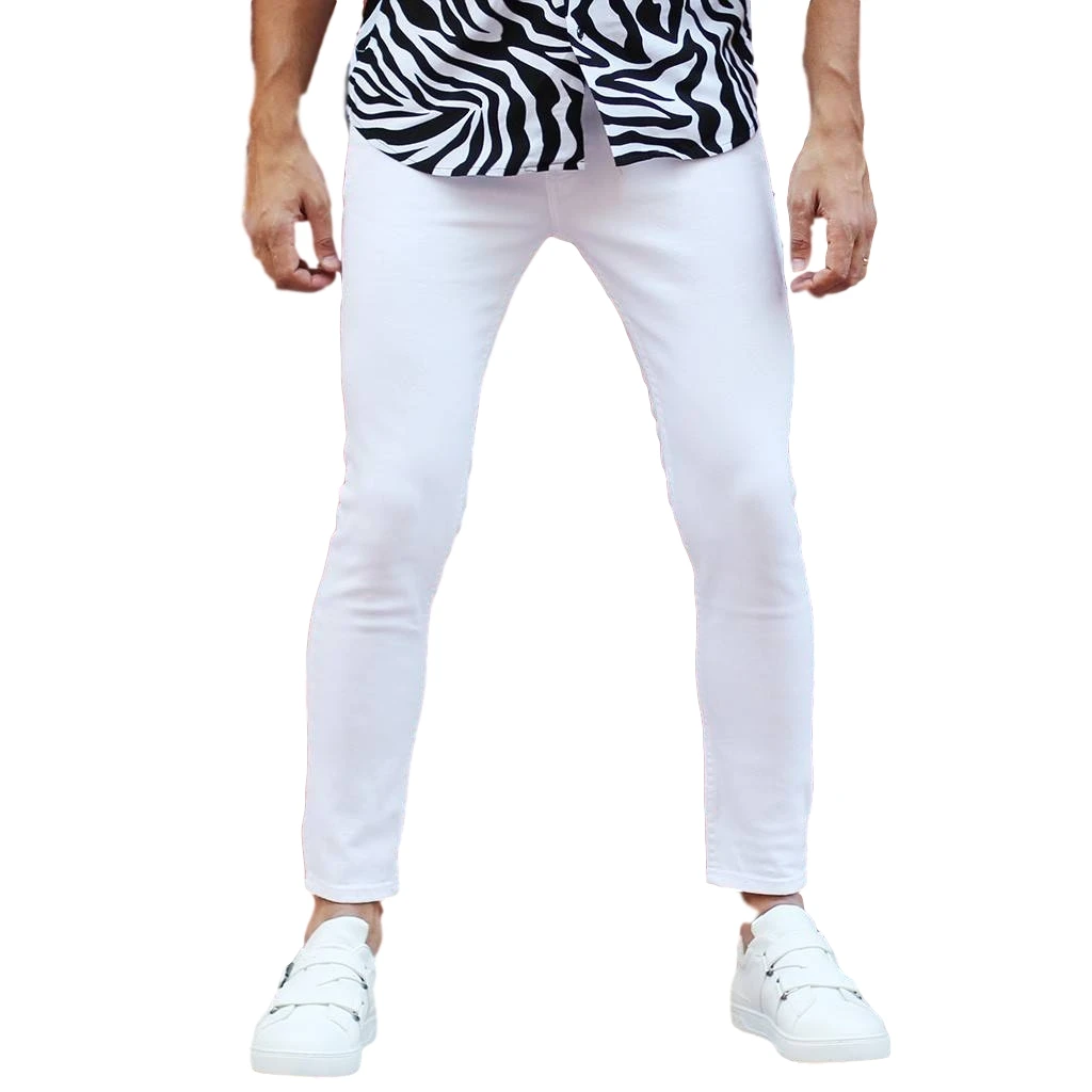 casual 100% cotton denim men basic stretch jeans full white man new style good best price wholesale offer trend 2020