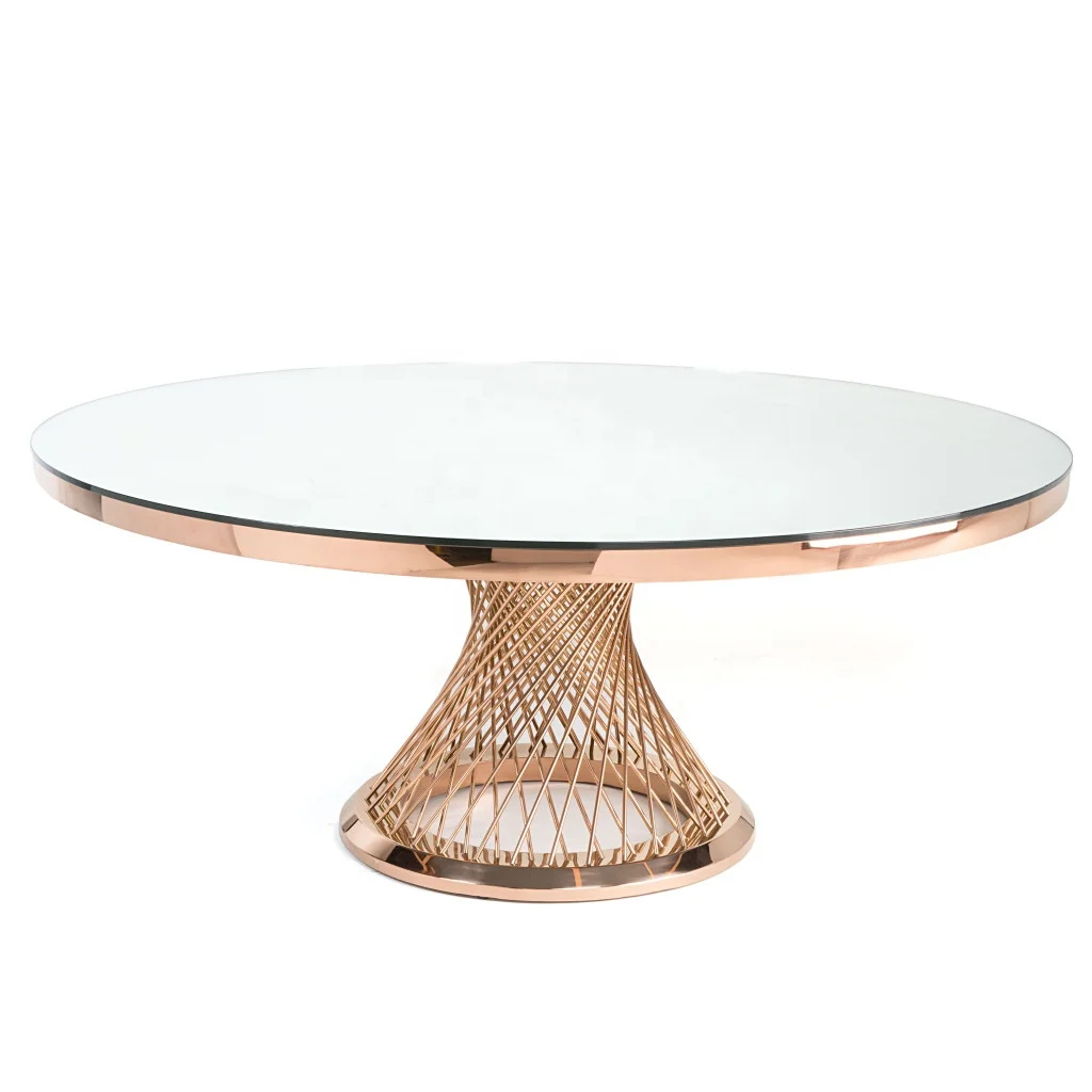 Glass MDF top metallic wedding round rose gold table decor for 8 10 people
