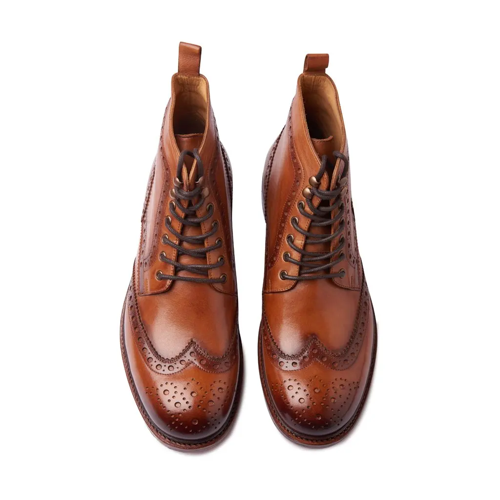 Premium Quality Luxury Handwelted Wingtip Derby Lace Official Business Casual Good Quality Leather Boot Dress Shoes in Tan