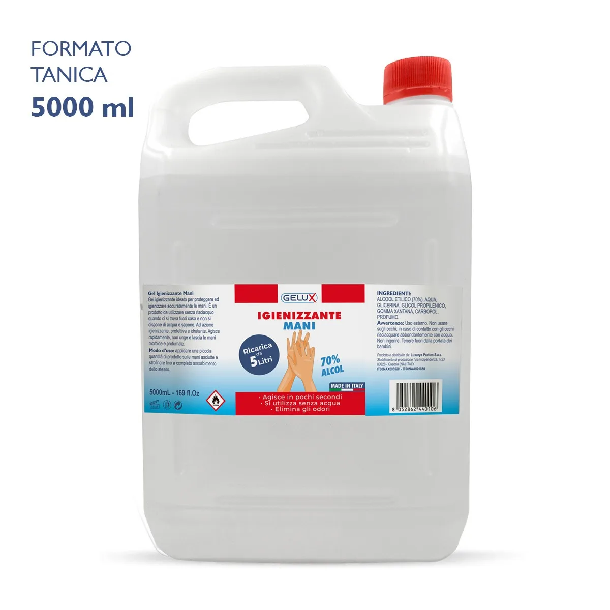 top quality Italian hand gel portable cleaning perfume scent alcohol gelux 5lt for wholesale