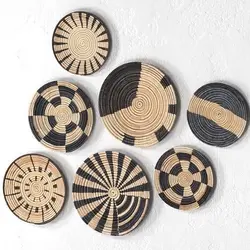 Boho Decor Natural And Black Seagrass Woven Basket Disc Wall Decor African Wall Basket Set Vietnam Handicrafts Cheap Price