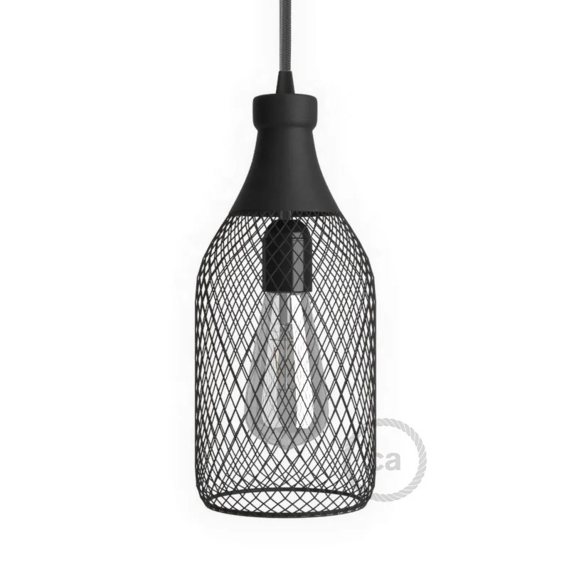 Bottle shaped naked light bulb cage