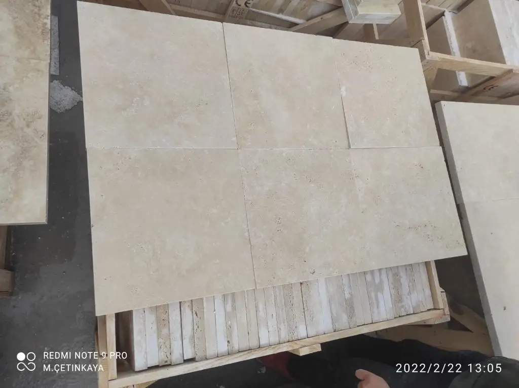 Stone Hot Sale Ivory Travertine Pool Coping 16'X16' Sandblasted Luxury Turkish Manufacturer Travertine Natural