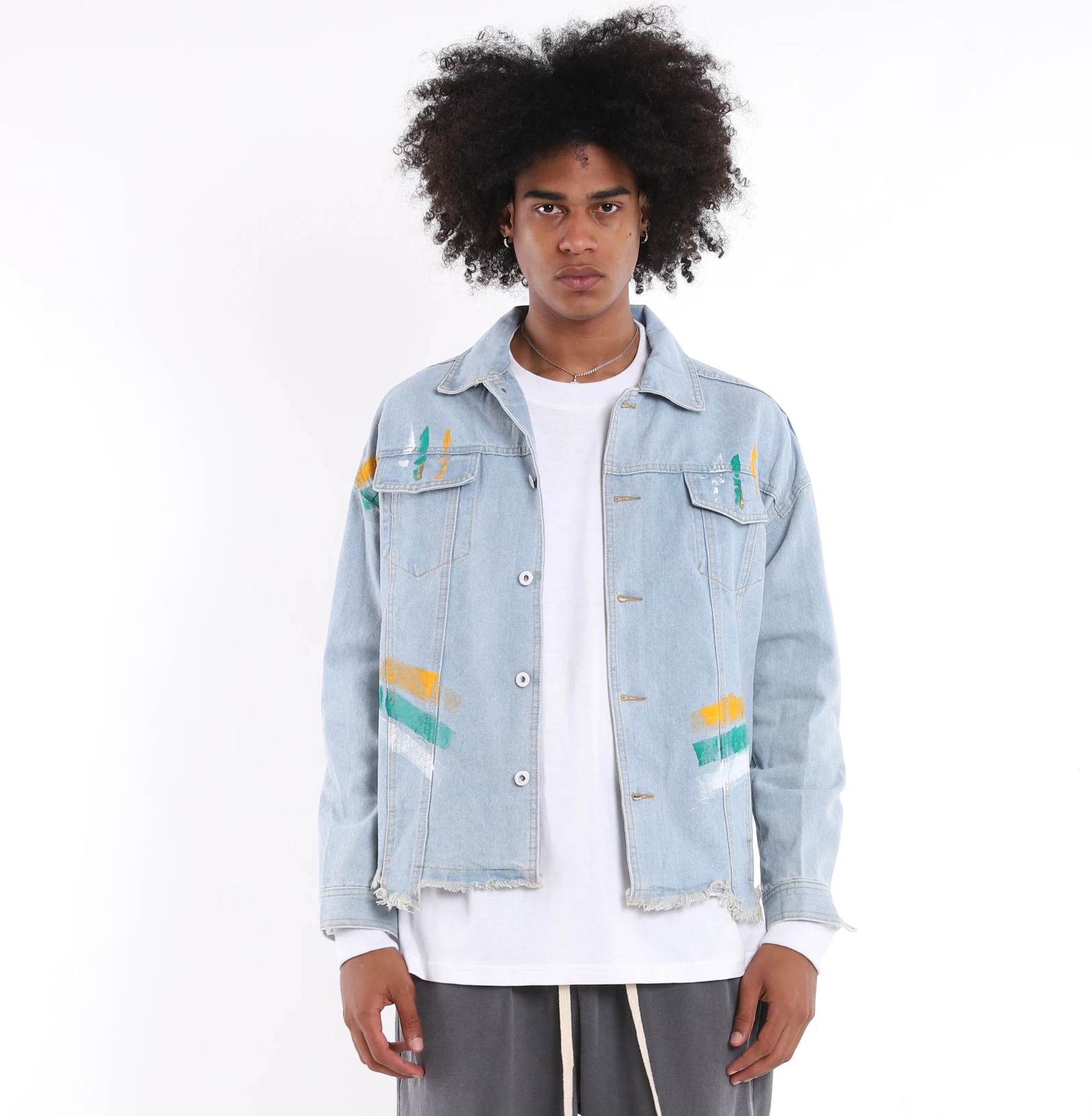 Low MOQ for Small Business Beginner Custom Jean Shirt Faked Washed Man Denim shirt Long Sleeve