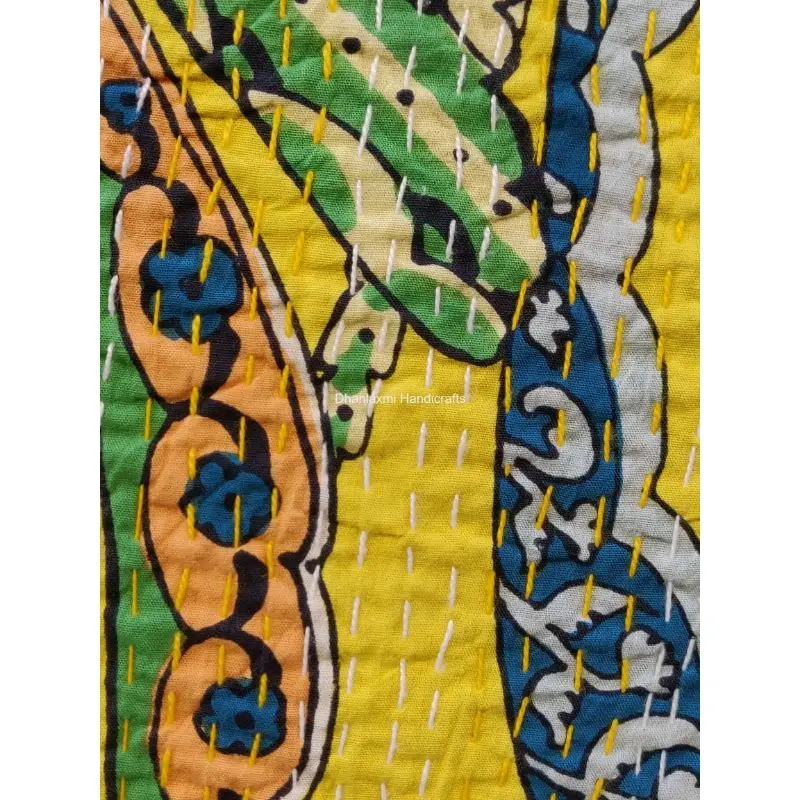 Новое индийское желтое Хлопковое одеяло Kantha с цветочным принтом ручной работы красивое цветочное домашнее украшение оптовая продажа покрывала