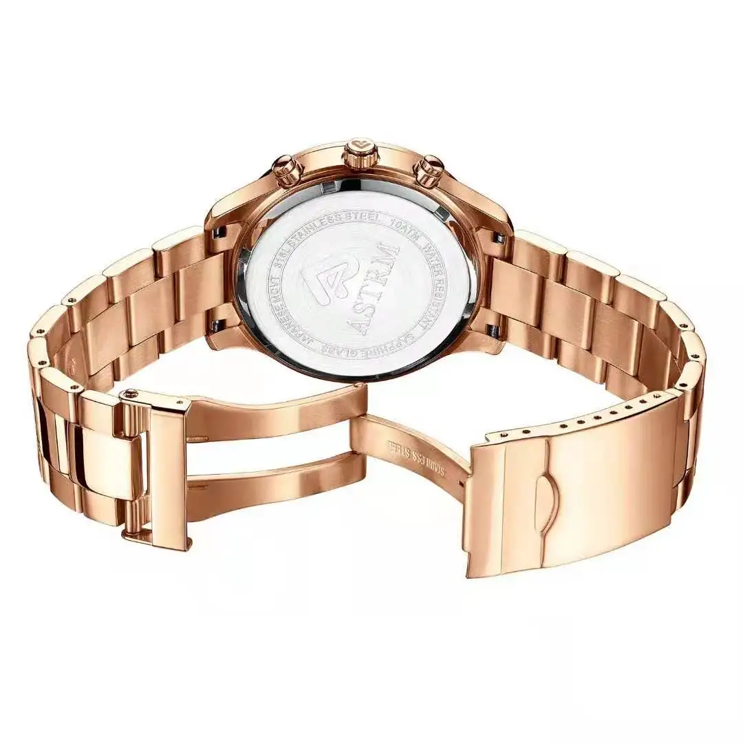 Rose gold Fashion stainless steel watch Japan quartz movement men watches  bracelet  quartz wrist watch swiss luminous hands