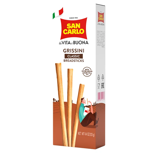 Artisanal Italian breadsticks grissini classic extra virgin olive oil gr 125