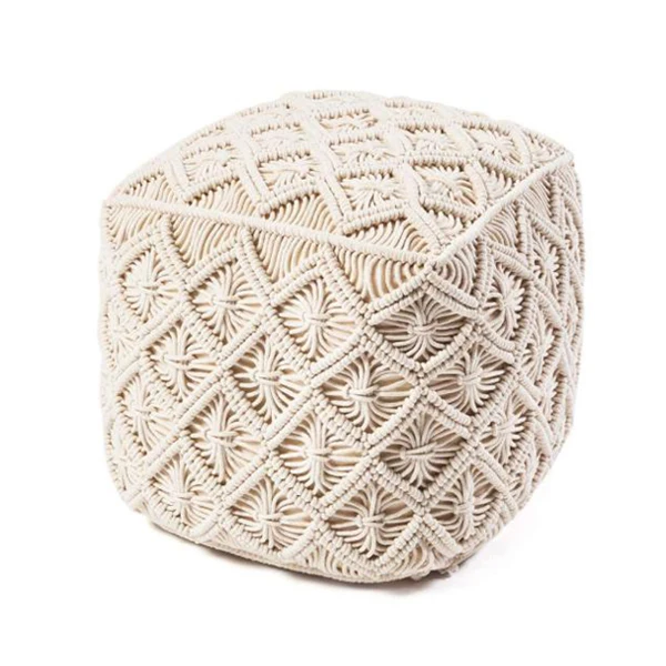 Isar International Macrame Pouf Various Sizes Home Decor for Christmas Holiday Gifting Stylish Thanksgiving Day Present