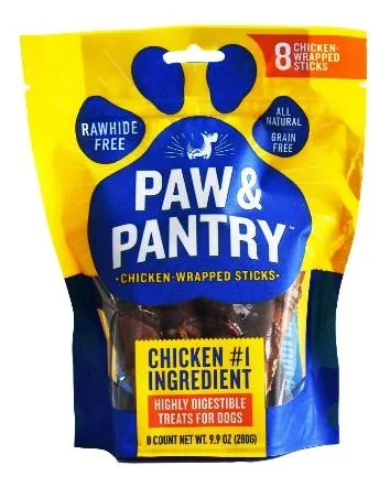 Rawhide Free Chicken And Peas Based Paste 8 Pieces Wrapped Stick All-Natural Zero Grain All Real Delicious Dog Snack High