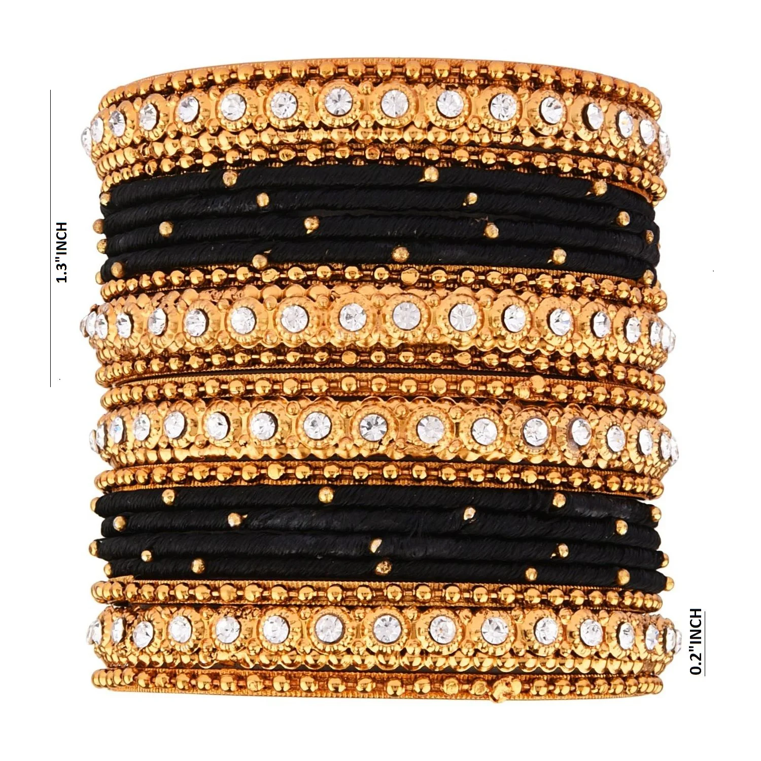 Fashion Jewelry Indian Gold Plated Crystal Beaded Black Color Silk Thread Bracelet Bangle Set (20 pc)