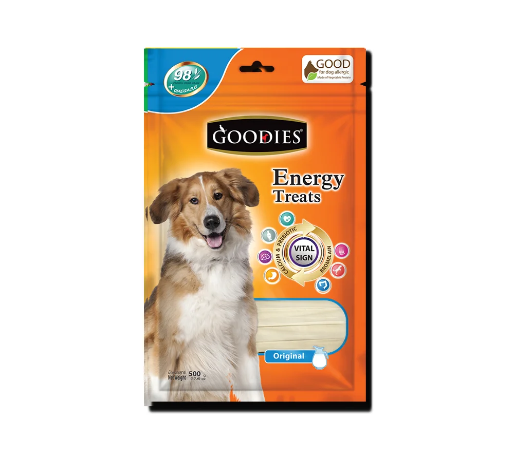 
Goodies 125 grams bag plant based proteins for good health and allergenic dog treat Milk flavor X shape 