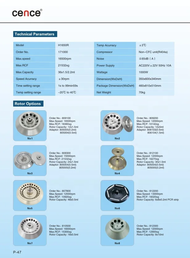 High Quality H1650-R Tabletop High Speed Refrigerated Centrifuge Bench Cold Centrifuge Laboratory Brushless Motor