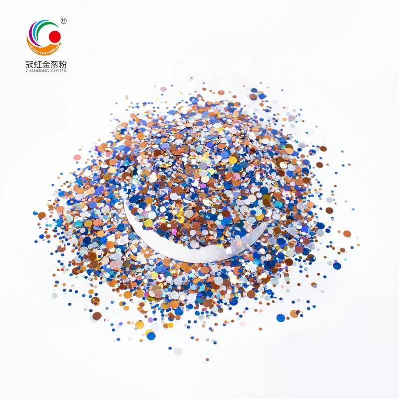 GH1986 Hot Selling Bulk PET Craft Chunky Glitter Mixed Sizes Round Holographic Phantom Laser Glitter Powder For Kids