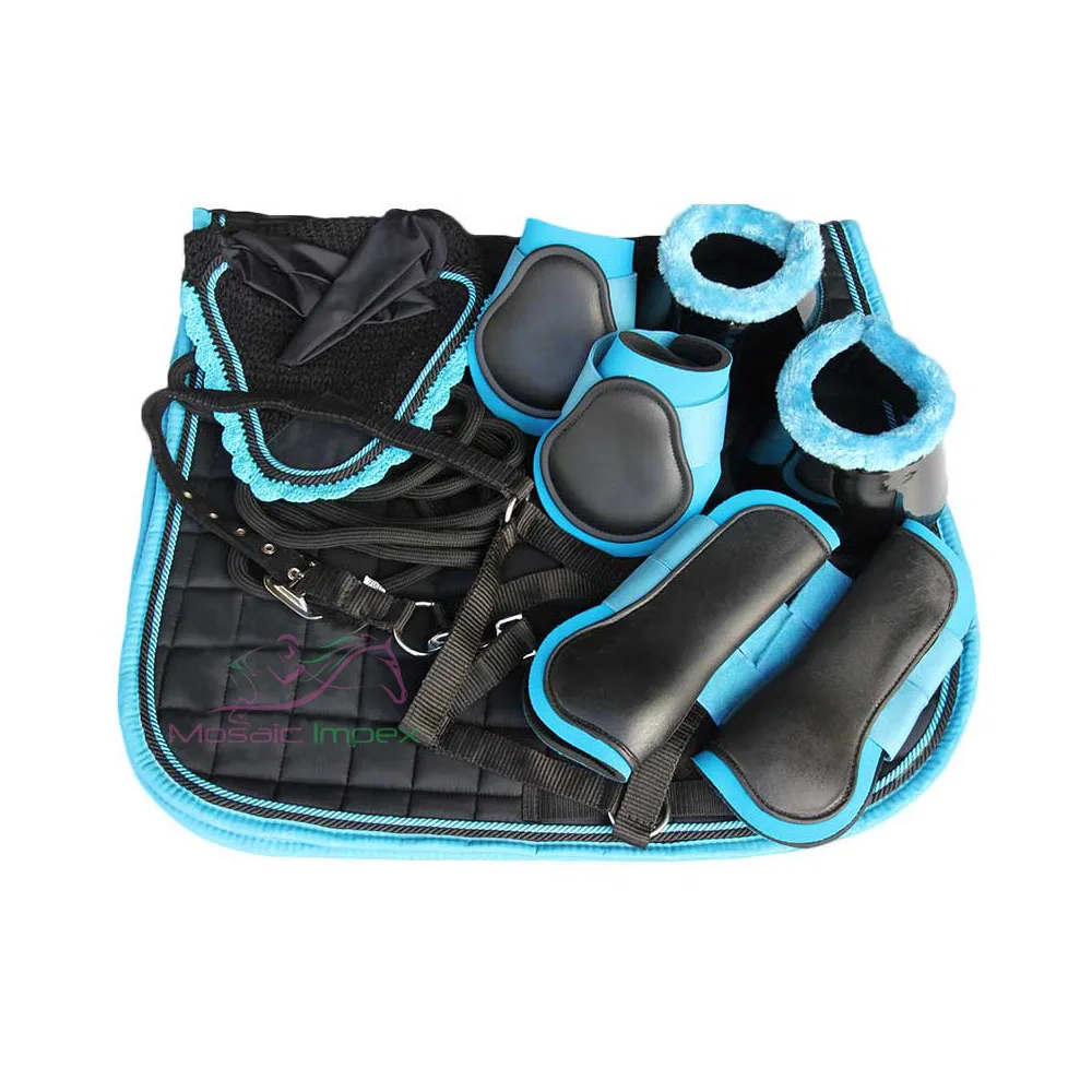 High Quality Matching Saddle Pad set with  horse boot bell boot lead halter ear bonnet