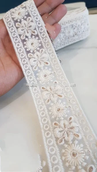 customized dew drop designed white 1.5 inch beautiful pastel colors with intricate floral embroidery for clothing designers.