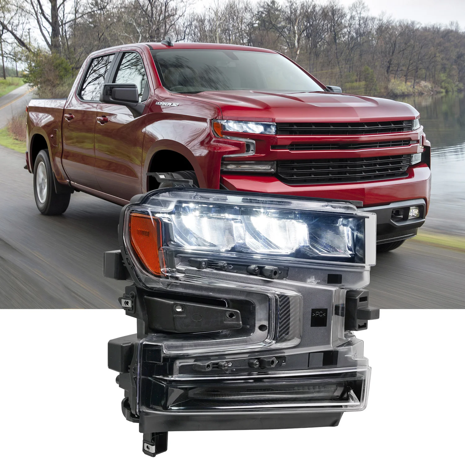 Archaic Led DRL Headlight Assembly For Chevrolet Silverado 1500 Pickup LT/LT Trail Boss LTZ 1500 2019-2021 Head Lamp Right side