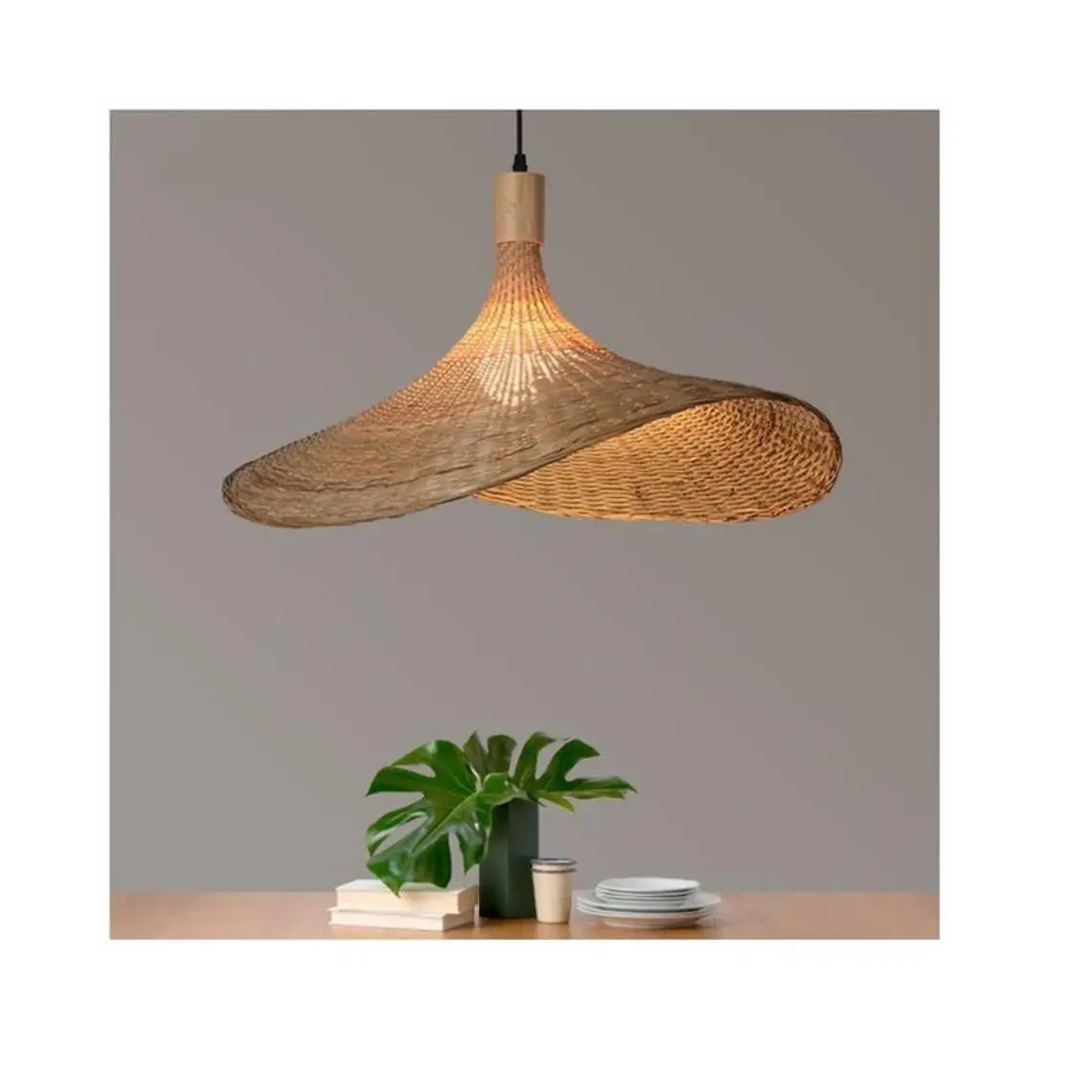 Retro Handmade Bamboo Chandelier Bamboo Hanging Light Handmade Lampshade Living Room Kitchen Bedroom Restaurant