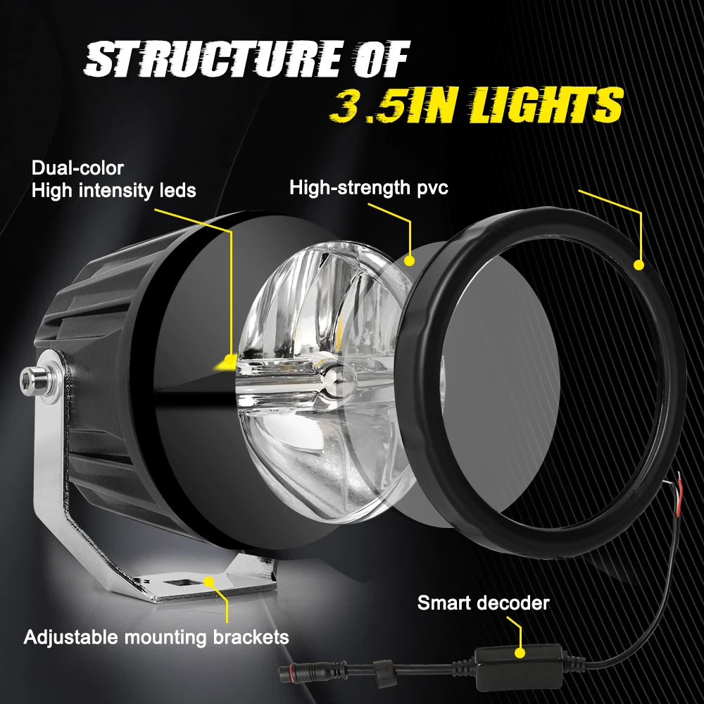 2021 Newest Big Reflector Breath Hole 3.5inch High Low Combo White Yellow Dual Color 12V 24V Car Led Work Lights
