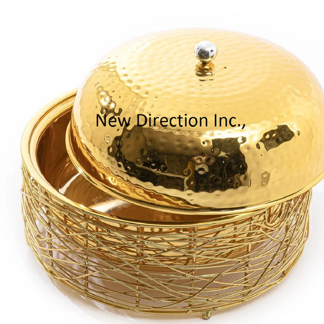 Глянцевая позолоченная Изолированная кастрюля из нержавеющей стали Сервировочная для обеденного стола подогреватель пищи в виде