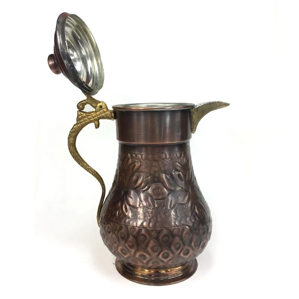 Ottoman Style Maras Turkey Copper Carafe Handmade Jug Penguin For Beverage Service, Surahi With Lid OXIDE Color
