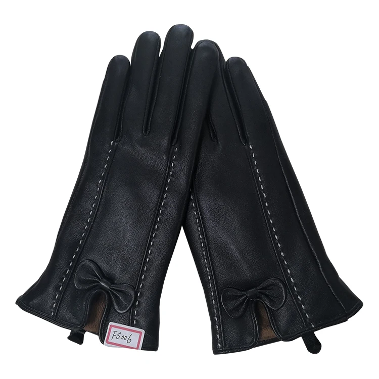 Лидер продаж перчатки из овечьей кожи с подкладкой и бантом на манжетах ветрозащитные зимние для улицы