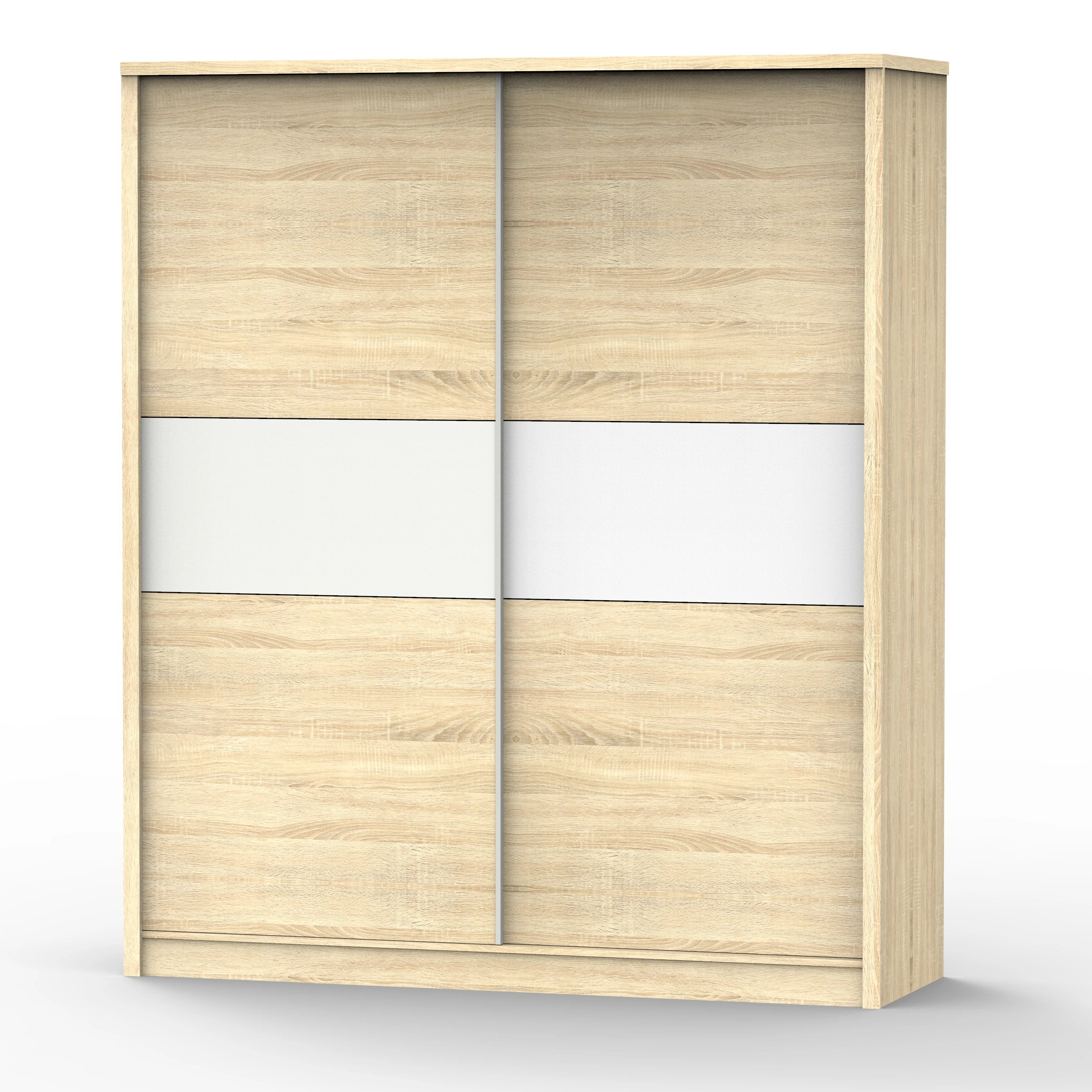 Malaysia Factory Modern Wooden 2 Sliding Door Wardrobe Big Hanging Space Furniture 1244