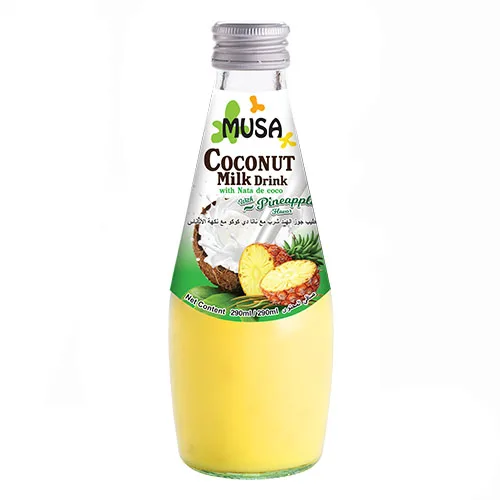 
COCONUT MILK DRINK PINEAPPLE FLAVOR WITH NATA DE COCO MUSA BRAND 290ML. 