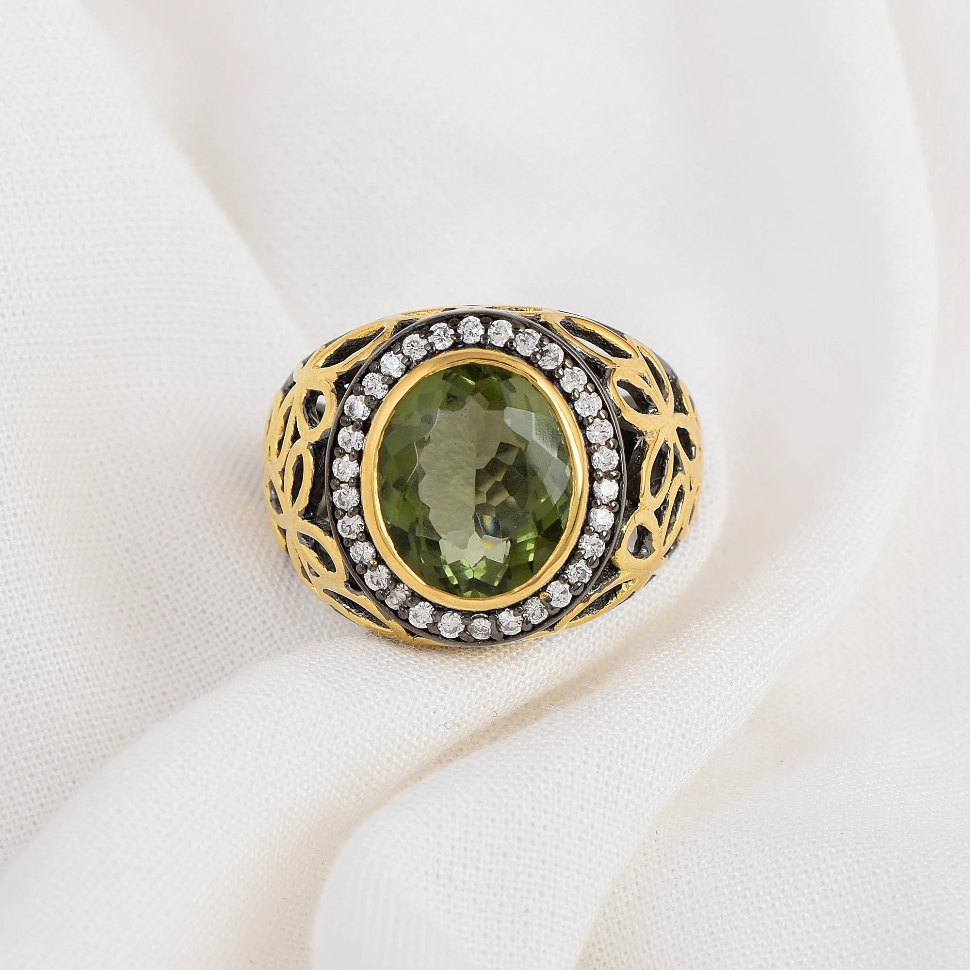 Top Selling 925 Sterling Silver Moldavite Wedding Cubic Zirconia Gemstone Dome Ring Solid Band Fine Jewelry For Women