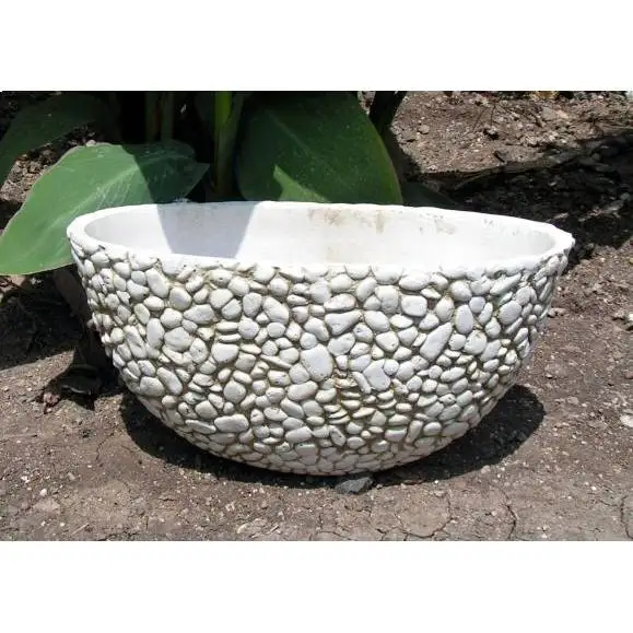 Beige colour Pebbles Design Flower Pots Indoor & Outdoor modern Decorative Round FRP for Hotels/ Malls/Offices .