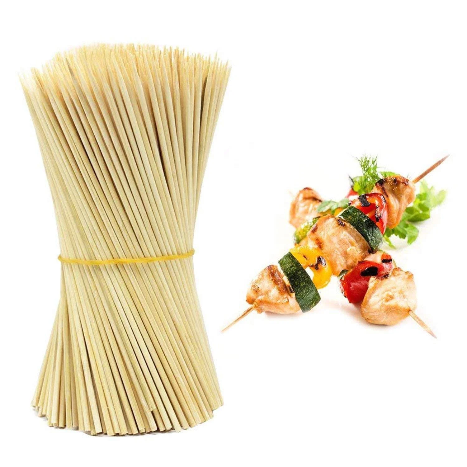 Eco-friendly Bamboo Sticks Round Pattern Skewer for Barbecue and Grill Food Heat Resistance Feature Home Restaurant Use