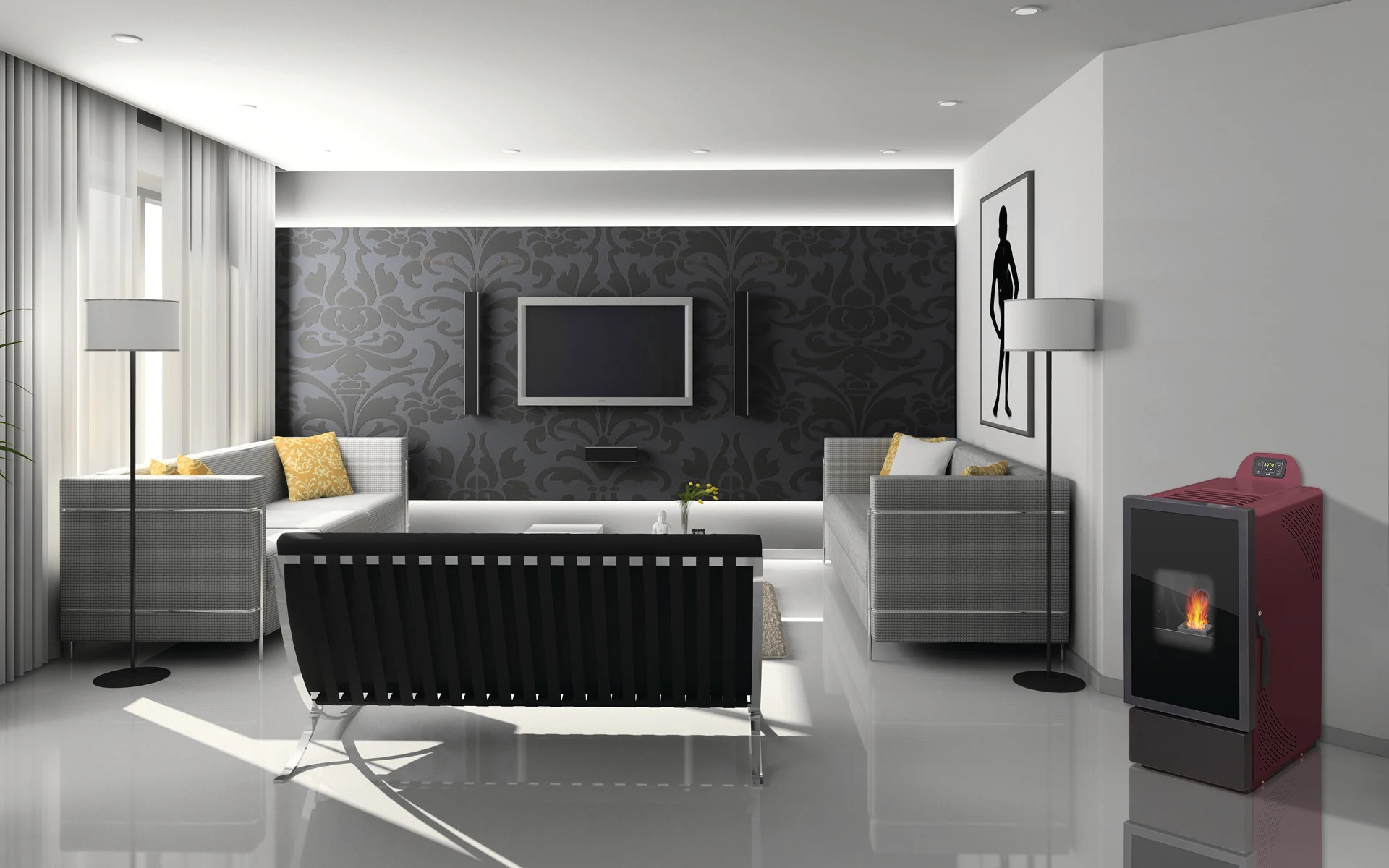 6,1 kW European Quality Wood Pellet Burning Stove CE 91,2% Efficiency Gekas Stoves - EVITA CE Beige, Bordeaux, Black