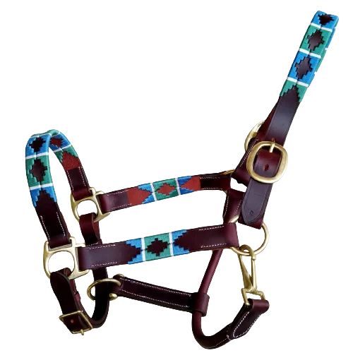 High Quality Polo Leather Horse Halter thread knitted design/LEATHER HORSE HALTER WITH THREAD KNITTED BRASS HARDWARE