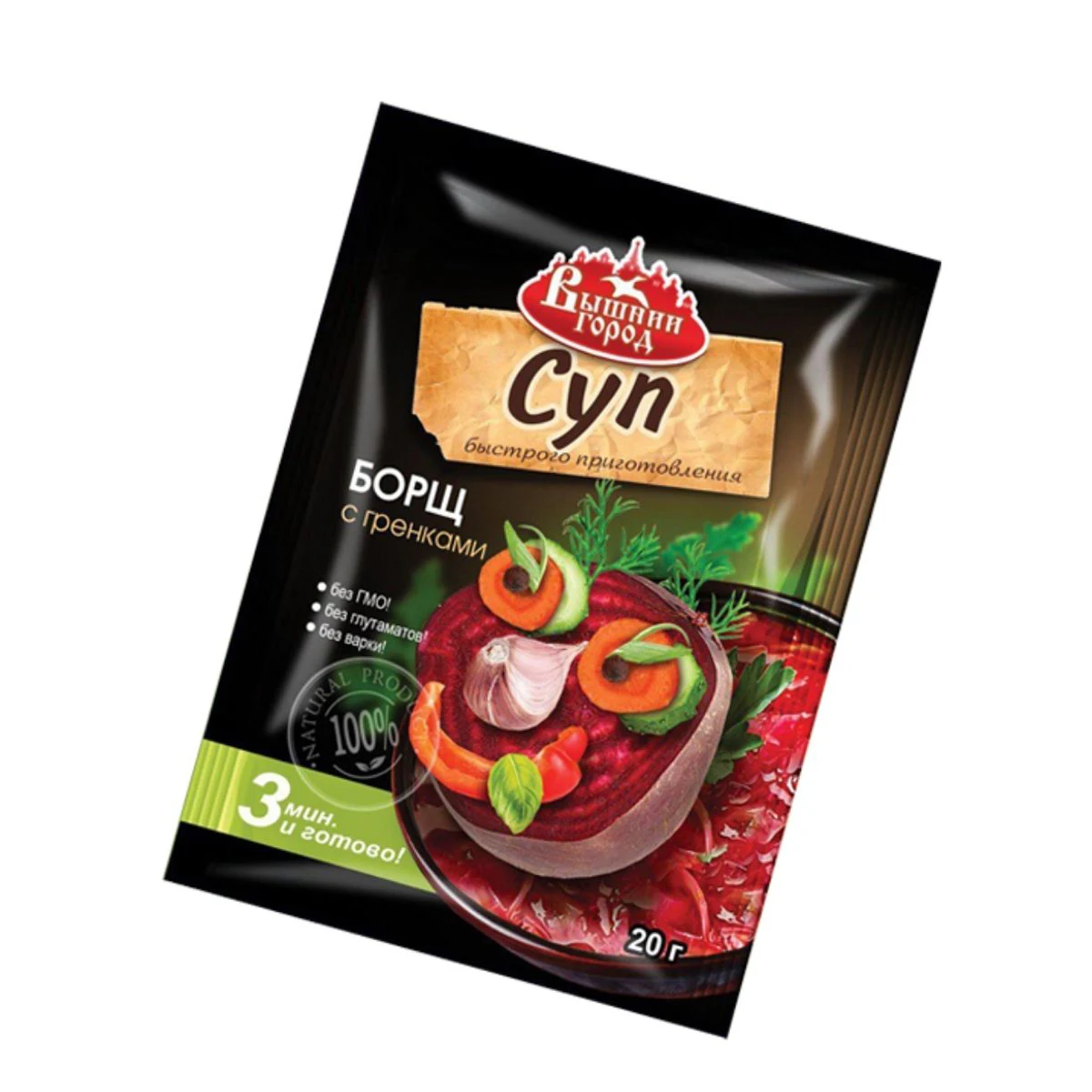 
Great quality instant soup Borscht with croutons, food products 
