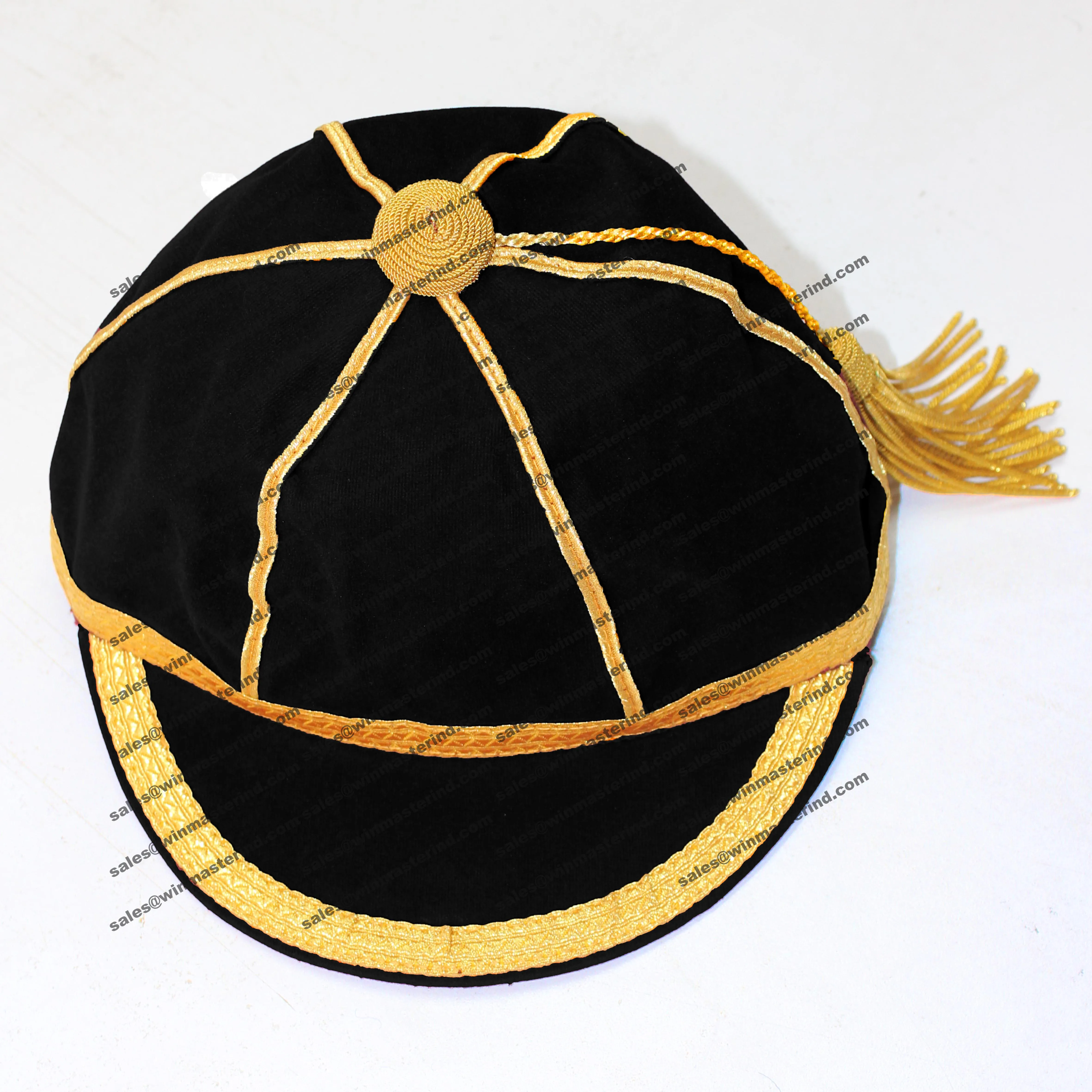 Custom Baggy Cricket Caps honours caps Black with Gold braid and tassel Traditional