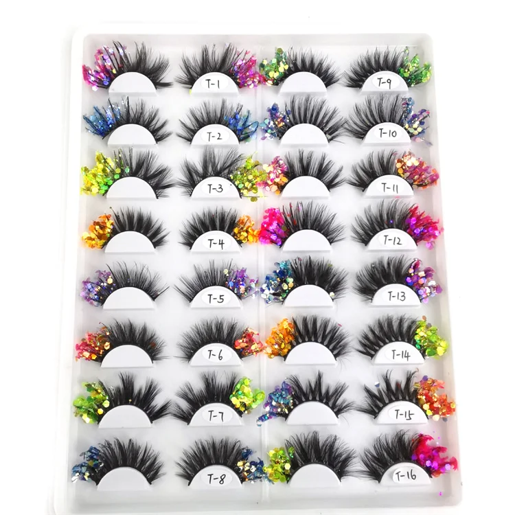 Luminous Dramatic glitter colored lashes Sparkle Shinning stars glow faux mink strip lashes party sequins false eyelashes